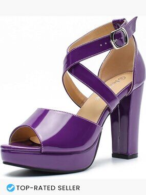 Chunky Block Heel Platform Sandals Crisscross Ankle Strap Dress Shoes 4 Inch